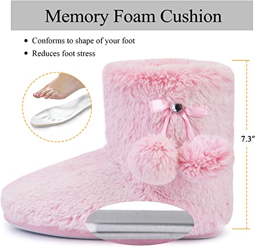 Photo 1 of DL Women's Cute Bootie Slippers Fluffy Plush Fleece Memory Foam Booties House Shoes Winter Booty Slippers with Pom Poms SIZE 8
