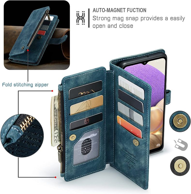 Photo 1 of Balleen.E Flip Case for Samsung A32 5G, PU Leather Kickstand Phone Cover Shockproof Protective Wallet Case with Card Slots for Samsung Galaxy A32 5G (Blue, for Samsung Galaxy A32 5G) 2 PACK 
