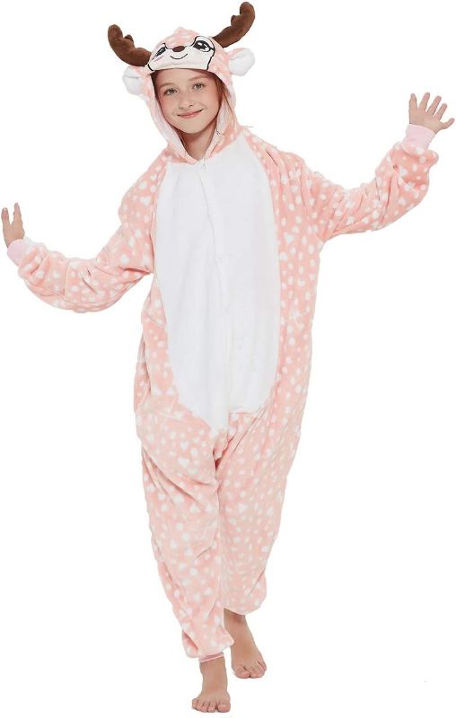 Photo 1 of CASABACO Kid Reindeer Onesie Pajamas Deer Christmas Halloween Costume Boy Girl Animal Onepiece (Pink, SIZE 120)
