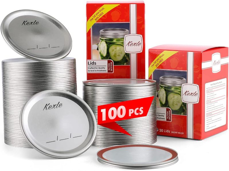 Photo 1 of ?100PCS? Regular Mouth Canning Lids,70MM Mason Jar Canning Lids, Reusable Leak Proof Split-Type Silver Lids with Silicone Seals Rings.
