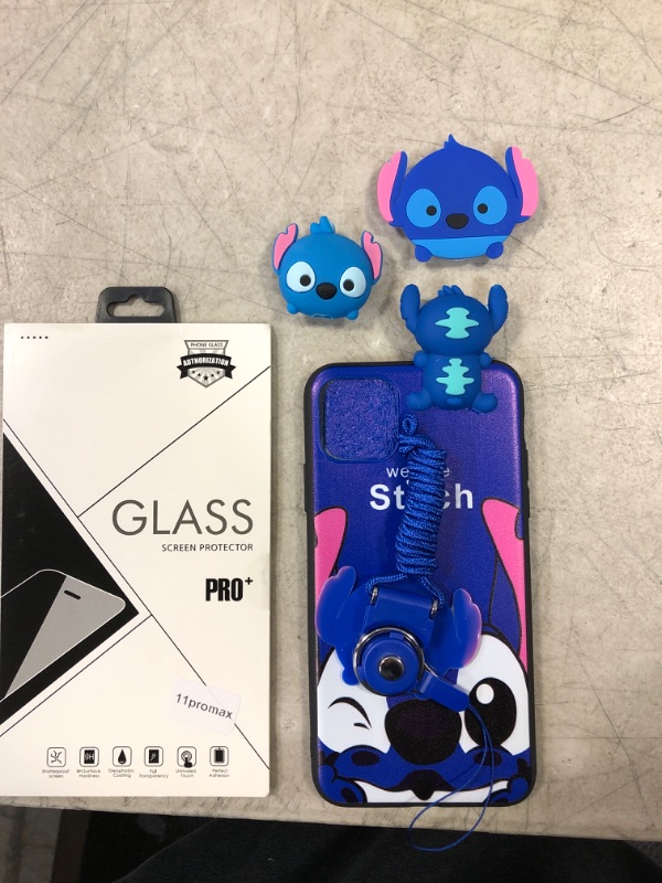 Photo 3 of iPhone 11 Cute Case Cute Cartoon 3D Animal Character Stitch Silicone Cover Case Suitable for Girls Compatible iPhone 11(6.1 in) with Lanyard Doll and Phone Back Bracket
