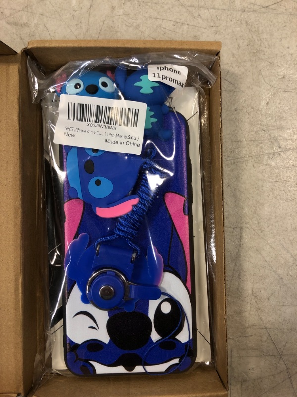 Photo 2 of iPhone 11 Cute Case Cute Cartoon 3D Animal Character Stitch Silicone Cover Case Suitable for Girls Compatible iPhone 11(6.1 in) with Lanyard Doll and Phone Back Bracket
