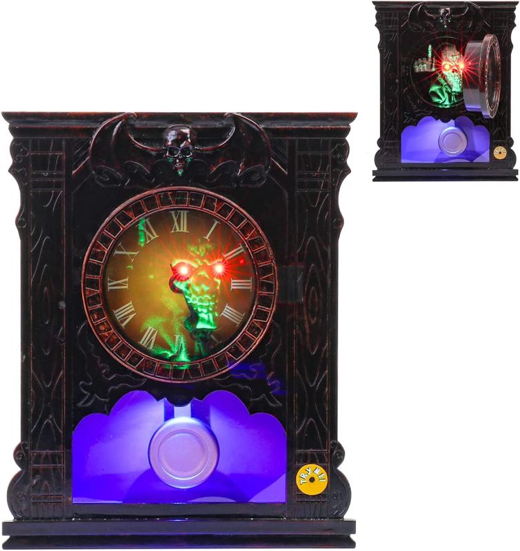 Photo 1 of 10inch Electronic Antique Clock Halloween Ornament ,with Light and Sound, The Clock Panel Will Open by Voice Control and Light Control --FACTORY SEALED---
