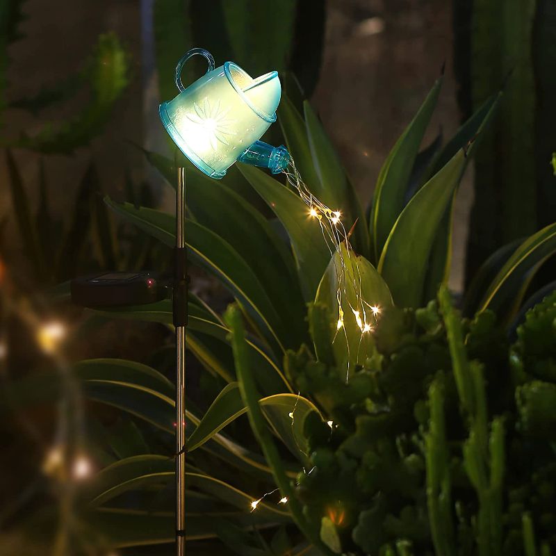 Photo 1 of 2 Pack Solar Watering Can w/Fairy Lights?Solar Garden Stake Waterproof LED Garden Lights,for Patio Yard Walkway Pathway Lawn Decorations? 2color (Blue) --FACTORY SEALED --
