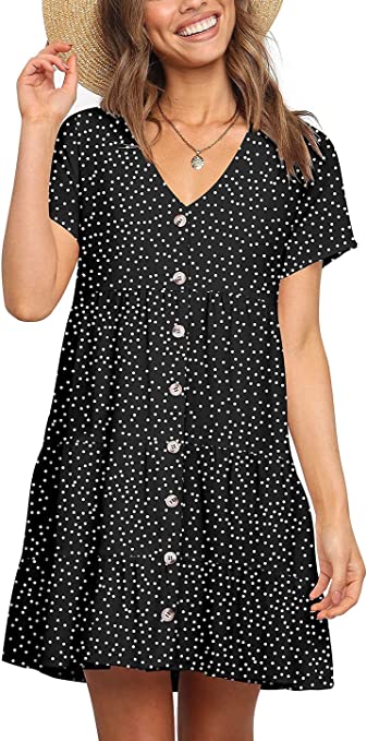 Photo 1 of Cosonsen Womens Casual Dress V-Neck Short Sleeve Button Down Loose Summer Dresses- SIZE M 
