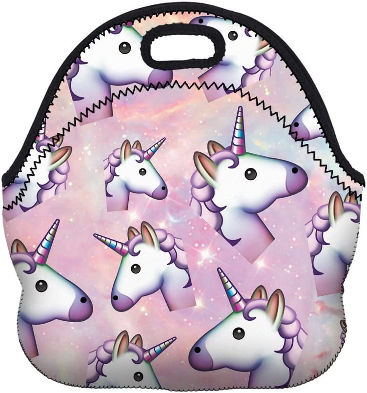 Photo 1 of Boys Girls Kids Women Adults Insulated School Travel Outdoor Thermal Waterproof Carrying Lunch Tote Bag Cooler Box Neoprene Lunchbox Container Case (Many Unicorns)
