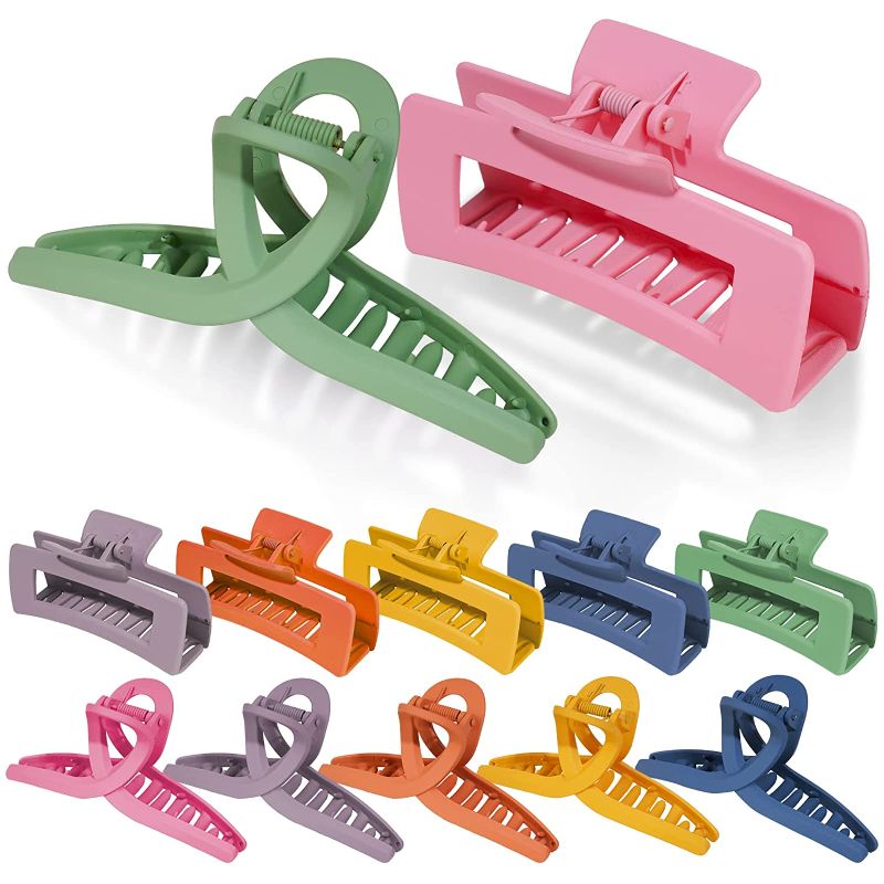 Photo 1 of Aphlos 12-Pack Hair Claw Clips 2 Style Banana Hair Cutout Claw Clips Non-Slip Hair Clamp Strong Hold Matte Hair Jaw Clips for Long Hair (Assorted Colors)
