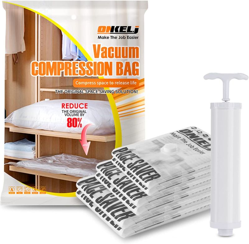 Photo 1 of 2022 NEW Upgraded Premium Vacuum Storage Bags! 5 Pack  Seven-Layer PA+TIE+PE Compression Bag! Double-Zip Seal & Triple Seal Turbo-Valve for Space Saving! with Hand-Pump
