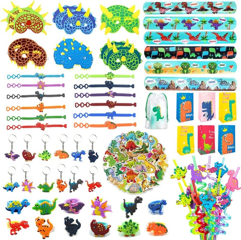 Photo 1 of 116 Pcs Dinosaur Themed Party Favors Set With Goody Bag, Dinosaur party Supplies for Boys Girls, Dinosaur Party Toys Gift for Kids Birthday Supplies,Goodie Bag Fillers,Carnival Prizes,Prize Box Gift
