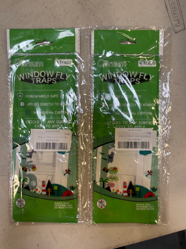 Photo 2 of 2 PK OF 3 Garsum Window Fly Traps Indoors, Fly Paper Sticky Strips, Non-Toxic Clear Fly Catcher, Fly Killer for Home Window Decal 12 Traps
