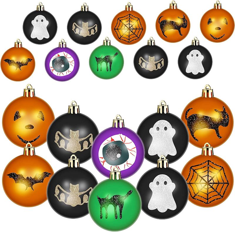 Photo 1 of 12 Pcs Halloween Ball Ornaments Halloween Tree Ornaments Hanging Pumpkin Decorations Halloween Tree Accessories Pumpkin Bat Spider Web Ball for Tree Halloween Party Haunted House Hanging Decorations
