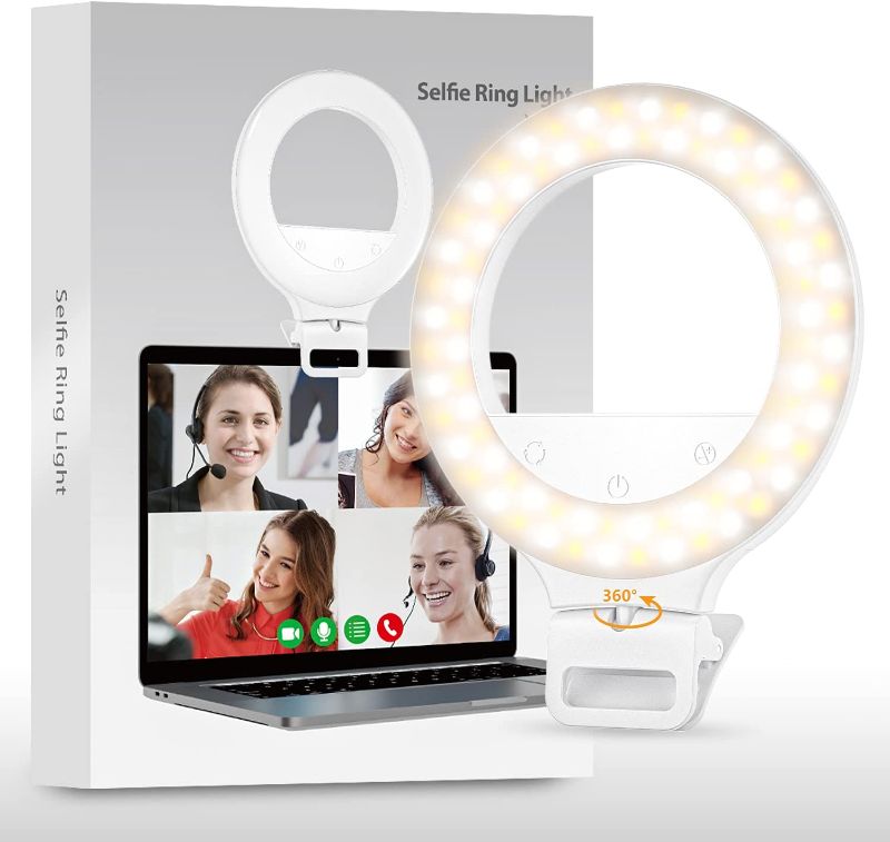 Photo 1 of Selfie Ring Light, SHEGINEL Clip on Phone Ring Light 3 Tones Selfie Light for Phone with 40 LED Beads Makeup Light Ring for Selfie, Photography, Livestream