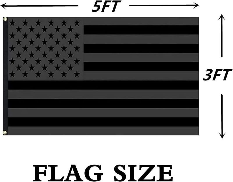 Photo 2 of 3x5 Ft All Black American Flag, Double Sided Printing, Double Stitched, Brass Grommets, Durable Fade Resistant Outdoor Indoor Black US Flag