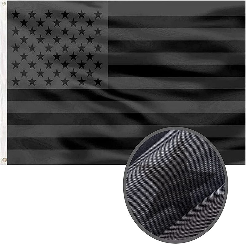 Photo 1 of 3x5 Ft All Black American Flag, Double Sided Printing, Double Stitched, Brass Grommets, Durable Fade Resistant Outdoor Indoor Black US Flag