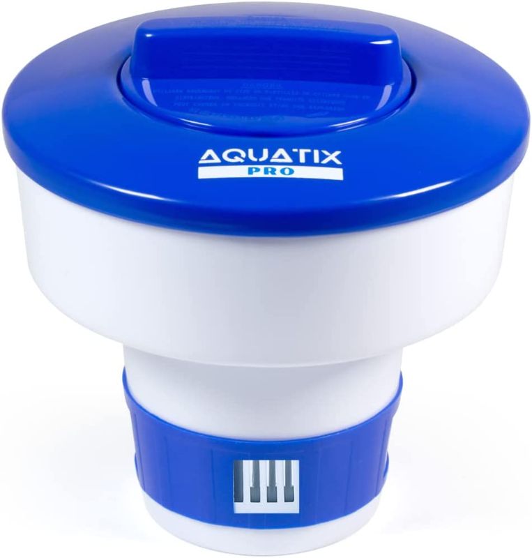 Photo 1 of Aquatix Pro Pool Chlorine Floater Dispenser for 1 to 3 inch Tablets, Large & Durable Floating Dispenser for Spa, Hot Tubs, Jacuzzis, In-ground & Above Ground Small & Large Pools, Adjustable Flow Rate