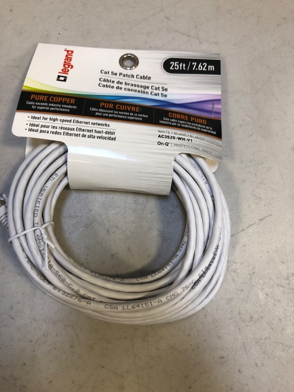 Photo 2 of Legrand CAT5e Snagless Patch Cable, 25 Ft. (7.6 Meter), White