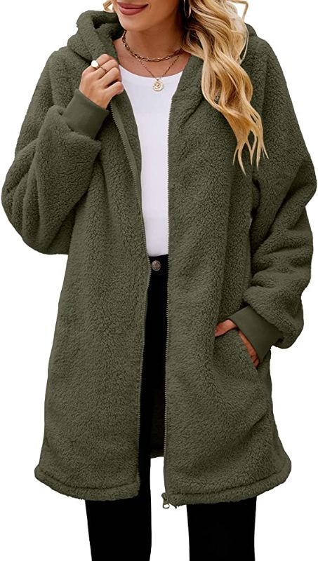 Photo 1 of  Womens Oversized Zip Up Sherpa Jacket with Pockets Plaid Fleece Hoodie Winter Teddy Coat Outerwear
SIZE 4-6 