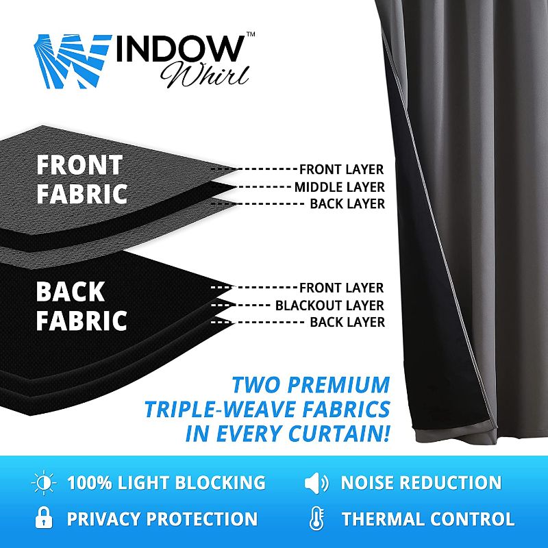 Photo 2 of 100% Blackout Window Curtains: Room Darkening Thermal Window Treatment with Light Blocking Black Liner for Bedroom, Nursery and Day Sleep - 2 Pack of Drapes, Glacier Gray (84” Drop x 52” Wide Each)