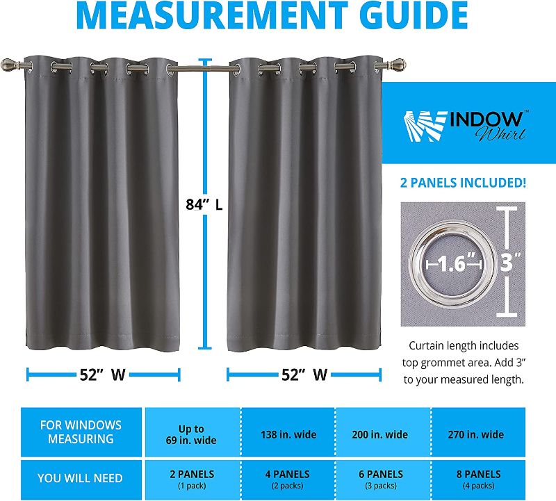 Photo 3 of 100% Blackout Window Curtains: Room Darkening Thermal Window Treatment with Light Blocking Black Liner for Bedroom, Nursery and Day Sleep - 2 Pack of Drapes, Glacier Gray (84” Drop x 52” Wide Each)