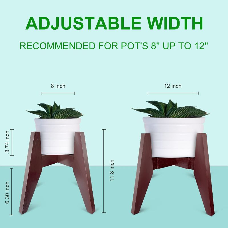 Photo 2 of AmazeFan Adjustable Plant Stand, Mid-Century Bamboo Flower Pot Holder Fits up to 12" Pots Natural Wood Grain Indoor/Outdoor Modern Home Decor (Walnut)