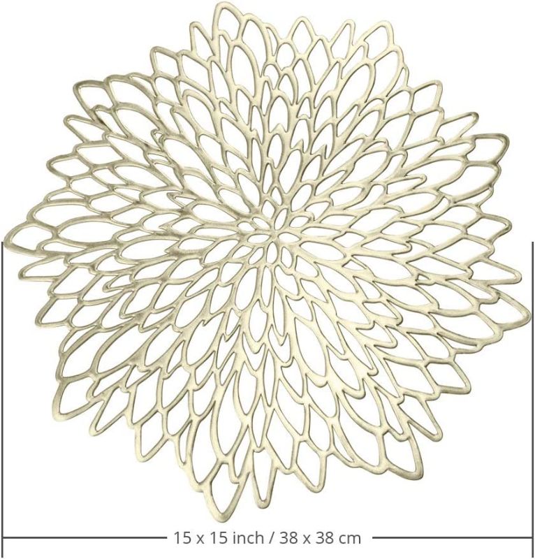 Photo 1 of AdasBridal Gold Round Placemats for Dinner Table Set of 6 Hollow-Out Vinyl Place Mats for Kitchen Table Decor Wedding Accent Centerpiece Table Mats