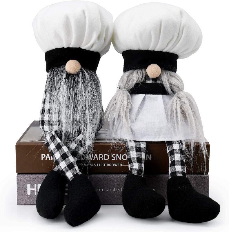 Photo 1 of 2PCS Kitchen Chef Gnome Plush, Nordic Scandinavian Buffalo Cooking Gnomes Figurine, Mr & Mrs Elf Nisse Tomte Dolls for Kitchen Farmhouse Table Display Decor