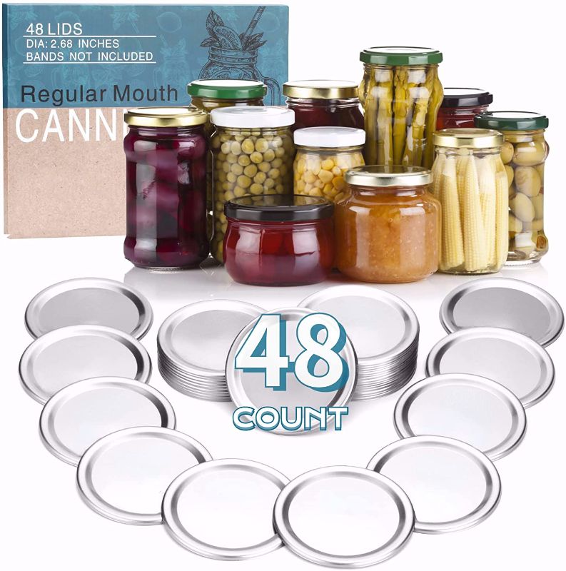 Photo 1 of 48-Count Regular Mouth Canning Lids(2.68 In) for Kerr Jars,Premium Food Grade Tinplate,Split-Type Jar Lids with Leak Proof Seals,100% Fit & Airtight.