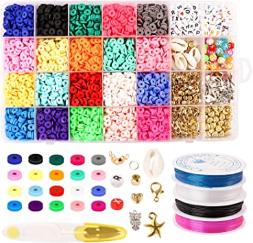 Photo 1 of 4430 Pcs Clay Flat Beads for Jewelry Making, 20 Colors 6mm Flat Round Polymer Clay Beads with Pendant and 4 Roll Elastic Strings, Bead Bracelet Kit for Bracelets Necklace Earring DIY