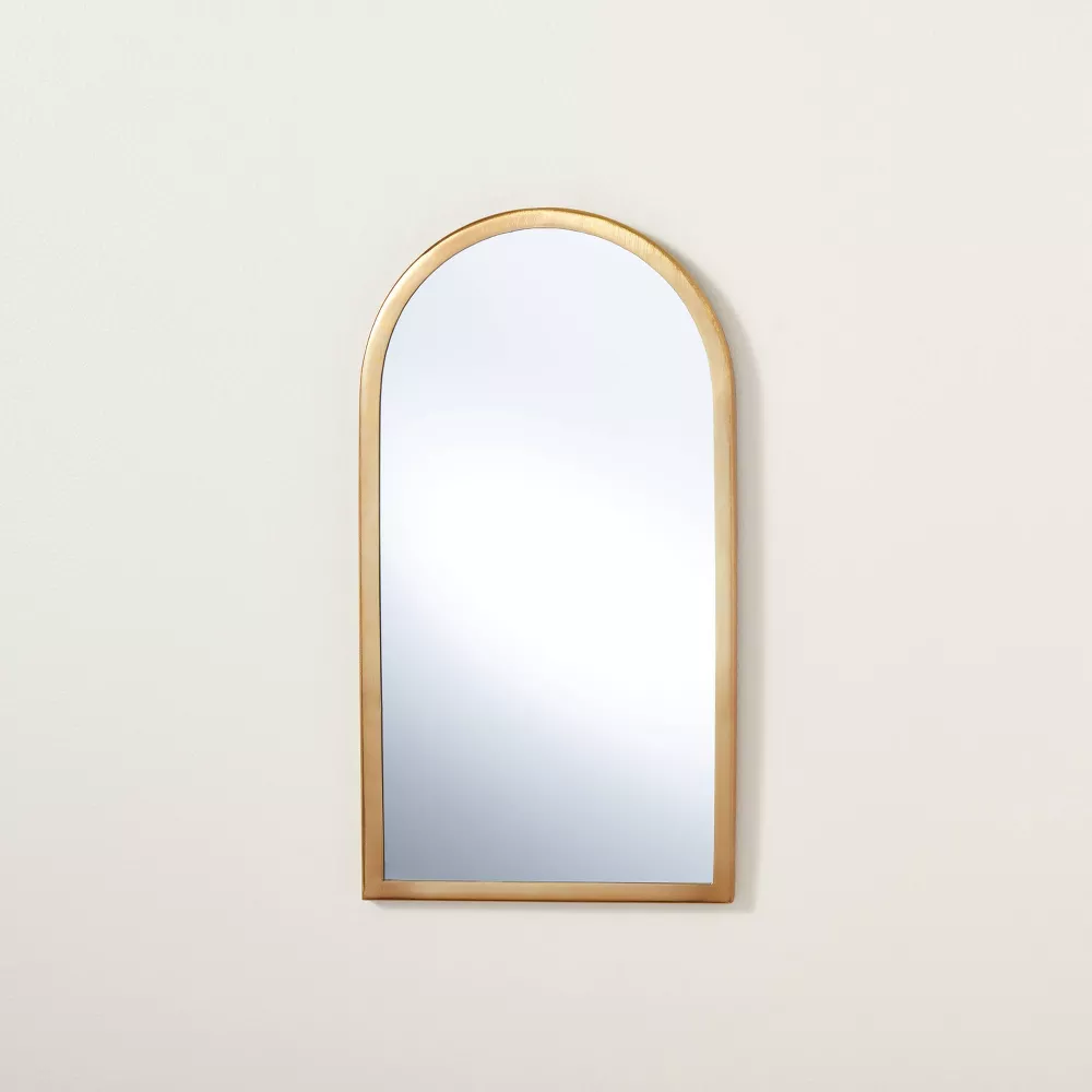 Photo 1 of Arched 8" x 16" Metal Frame Wall Mirror Brass Finish - Hearth & Hand™ with Magnolia

