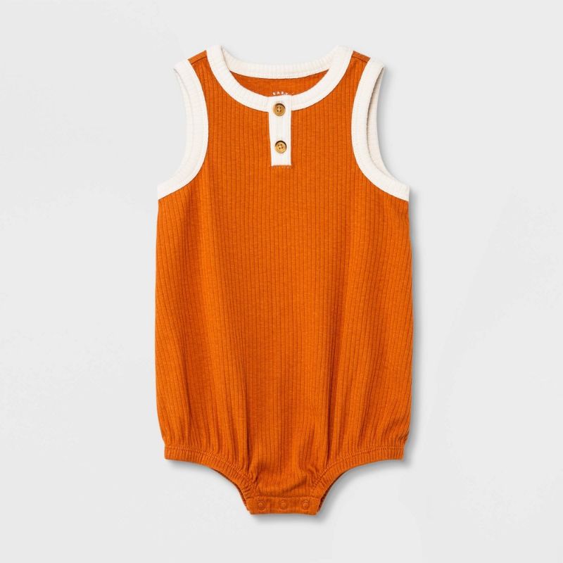 Photo 1 of Baby Ribbed Henley Bubble Romper - Cat & Jack™ Rust Orange
Size: 0-3M
Color: orange/rust