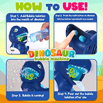 Photo 2 of Dinosaur Bubble Machine , Automatic Bubble Maker 500+ Bubbles Per Minute, Bubble Blower with 1 Bottle of Bubble Solution for Kids,Toddlers, Boys