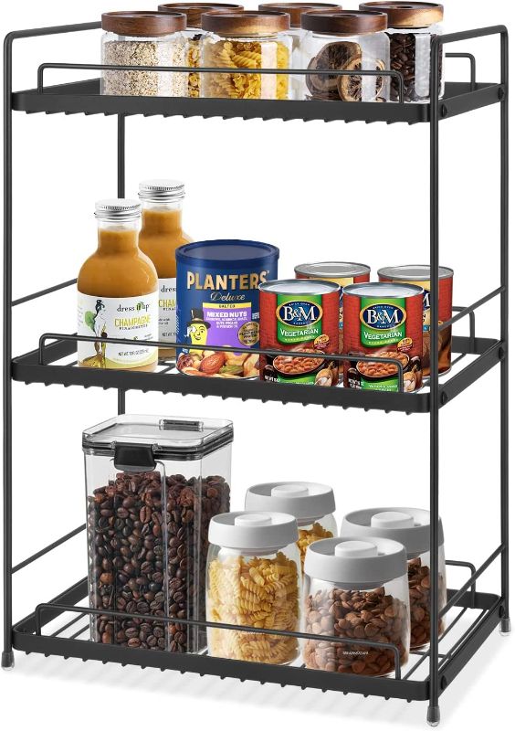 Photo 1 of 3-Tier Kitchen Spice Rack, Bathroom Countertop Organizer Kitchen Storage Shelf for Countertop and Cabinet, Black