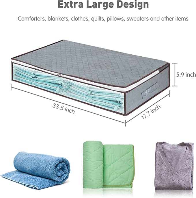 Photo 1 of 3 Pack Large Under Bed Storage Bags Containers, Long Under The Bed Organizer Storage Bins Box with Sturdy Zipper Clear Window for Clothes, Bedding, Comforters, Blankets