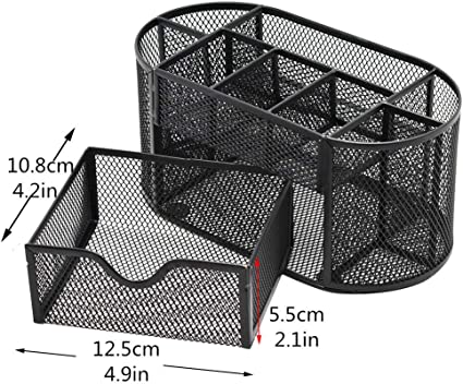 Photo 2 of Zeudas Office Supplies, Desk Organizers, Pen Holder for Desk and Classroom Accessories with 8 Compartments and 1 Drawer, Mesh, Black