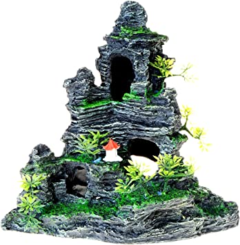 Photo 2 of Saim Aquarium Mountain View Stone Ornament Tree Rock Cave Betta Fish Accessories Fish Hiding Cave for Fish Tank Desk Office Home Decoration-