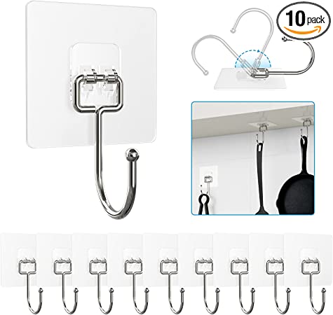 Photo 1 of 10 Pieces Large Wall Hooks for Hanging Heavy Duty 22lb(Max),Coat and Towel Adhesive Hooks,Wall Hangers Waterproof and Oilproof for Bathroom,Kitchen and Home Sticky Hooks (Transparent)