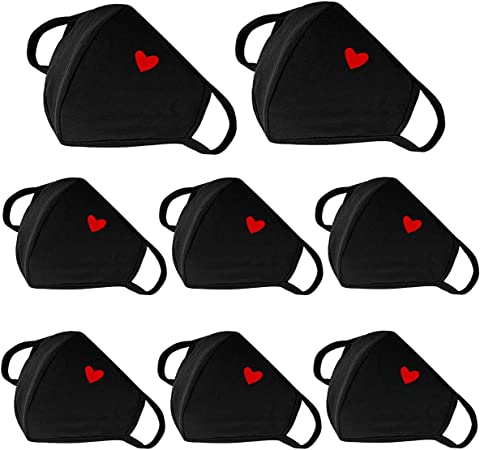 Photo 2 of 8 Pack Fashion Cute Heart Masks with Adjustable Nose Bridge - Travel Unisex Cotton Cloth Adult Face Mask - Washable Reusable for Women Men Youth