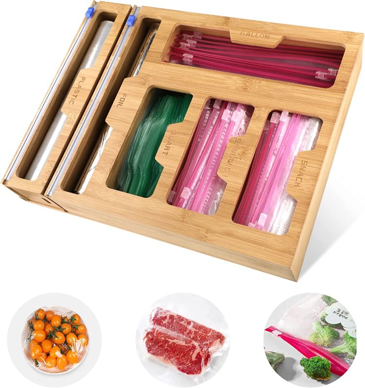 Photo 1 of  Bag Storage Organizer, Plastic Wrap With Ziplock Organizer for Kitchen Drawer,Aluminum Foil with Cutter for Sandwich, Quart Bag 17.13 x 13.15..
PACKAGING/DESIGN MAY VARY. 2ND PHOTO IS ACTUAL ITEM