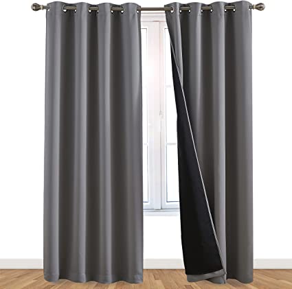Photo 1 of 100% Blackout Window Curtains: Room Darkening Thermal Window Treatment with Light Blocking Black Liner for Bedroom, Nursery and Day Sleep - 2 Pack of Drapes, Glacier Gray (84” Drop x 52” Wide Each)
