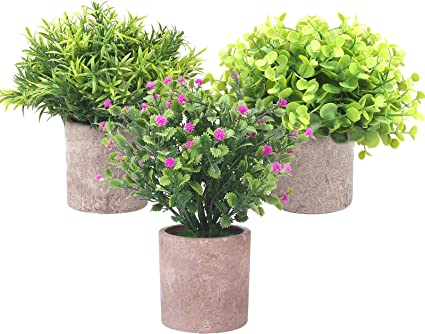 Photo 1 of 3 Small Fake Plants,RESTLY Artificial Plants & Flowers in Pots,Faux Plants Artificial Green Plants for Home Decor Indoor
