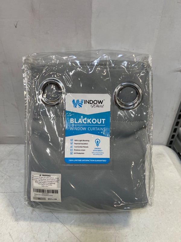 Photo 2 of 100% Blackout Window Curtains: Room Darkening Thermal Window Treatment with Light Blocking Black Liner for Bedroom, Nursery and Day Sleep - 2 Pack of Drapes, Glacier Gray (84” Drop x 52” Wide Each)
