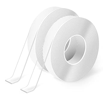 Photo 1 of 2pc - Art3d Nano Double-Sided Adhesive Tape (2-Roll of 10FT), Multipurpose Transparent Foam Tape for Carpet Mats/Paste Items/Photos Frames/Craft Wall Mounting
