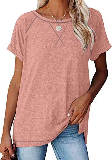 Photo 1 of Dokotoo 2022 Womens Summer Color Block Contrast Short Sleeve T-Shirt Casual Loose Tunic Top SIZE XXL 