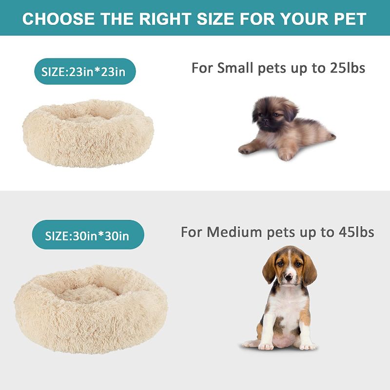 Photo 3 of Calming Dog and Cat Bed, Round Doughnut Washable Dog Bed, Warm and Comfortable Soft Dog Round Bed, Fluffy Faux Fur Plush Donut Throw Blanket Anti-Anxiety cat Bed for Small to Medium Dogs and Cats 23"