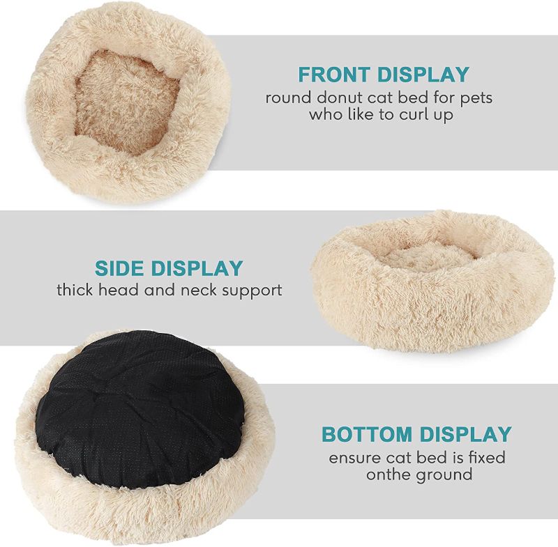 Photo 1 of Calming Dog and Cat Bed, Round Doughnut Washable Dog Bed, Warm and Comfortable Soft Dog Round Bed, Fluffy Faux Fur Plush Donut Throw Blanket Anti-Anxiety cat Bed for Small to Medium Dogs and Cats 23"