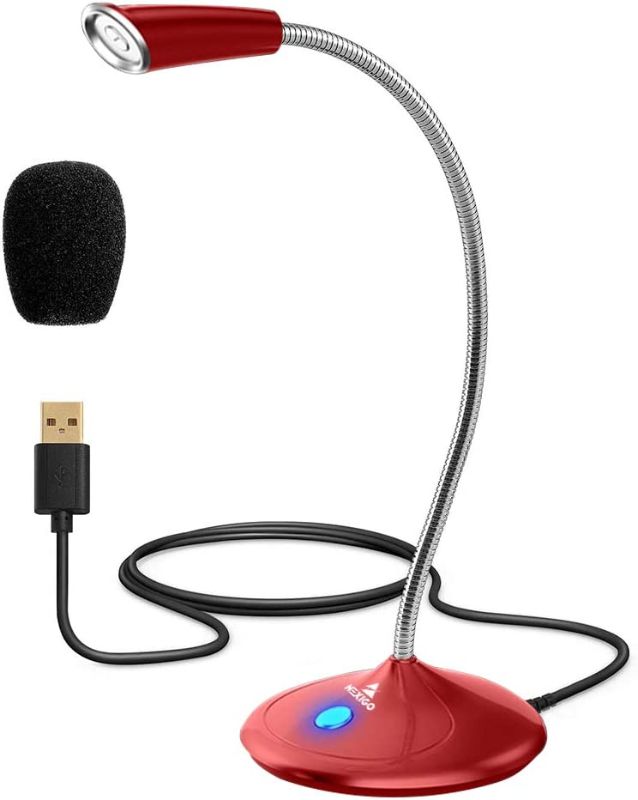 Photo 1 of NexiGo Computer Microphone, USB Microphone with Mute Button and Adjustable Gooseneck, Noise-Cancelling, Desktop Microphone for Windows Mac Laptop Desktop, Streaming, Zoom, YouTube, Skype (Red)