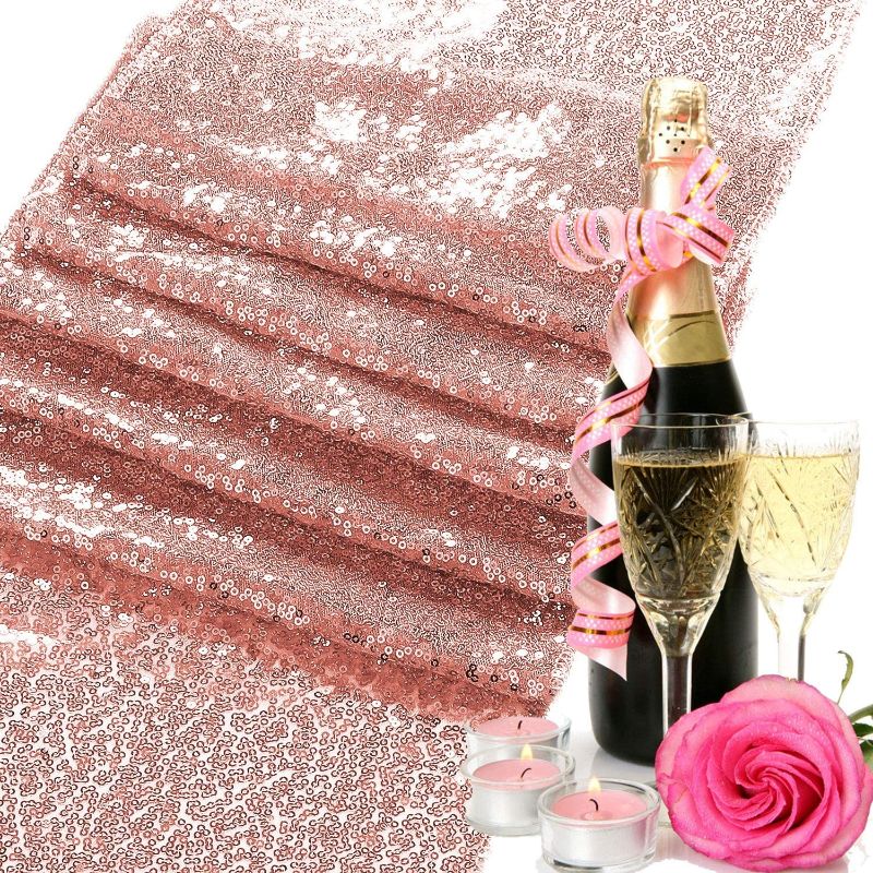 Photo 1 of 2 Pack 12 x 108 inches Sequin Table Runner for Birthday Wedding Bridal Shower Baby Shower Bachelorette Holiday Celebration Party Decorations Tables Supplies (2, ROSE GOLD)