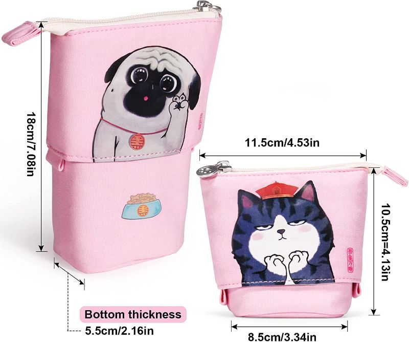 Photo 2 of Comix Telescopic Pencil Case, Cute Standing Pencil Pouch Stationery Organizer Bag, Pen Case Holder for Office School Teens Girl Gifts, WHPH2001BU (Pink, 1 Pack)