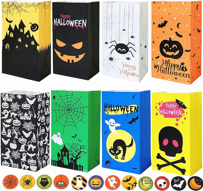 Photo 1 of 2 COUNT Qvatox 24Pcs Halloween Trick or Treat Goody Gags Bag Candy Gift Bags Party Favors Kraft Package Supplies 8 Assorted Style