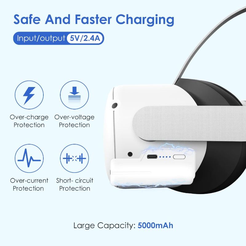 Photo 3 of ZyberGears VR 5000mAh Battery Pack for Quest 2, Rechargeable Battery Pack Compatible for Quest 2 Accessories, Provides Extra 2+ Hours of Play Time